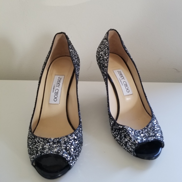 Jimmy Choo Baxen Glitter Peep-toe Wedge Pump - Picture 4 of 6